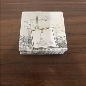 222 Fifth City Scenes Paris Eiffel Tower 5 1/4" Square Plate set of 4 new